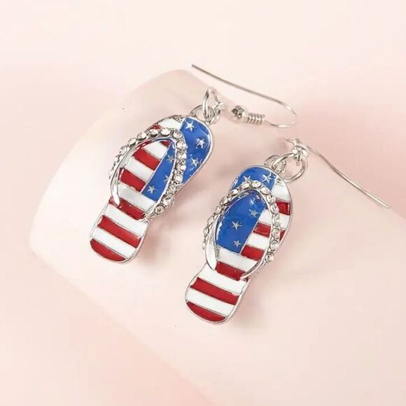 Dazzling 4th of July Slipper Earrings - Sparkling & Long-Lasting Metal Earrings - Picture 3 of 5